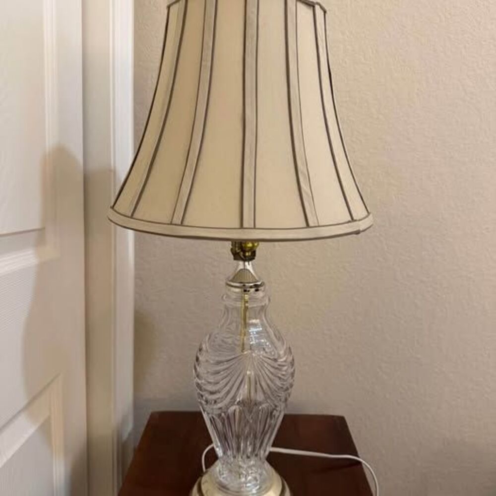 Vintage Hollywood Regency Clear Glass Table Lamp with Pleated Bell Shade